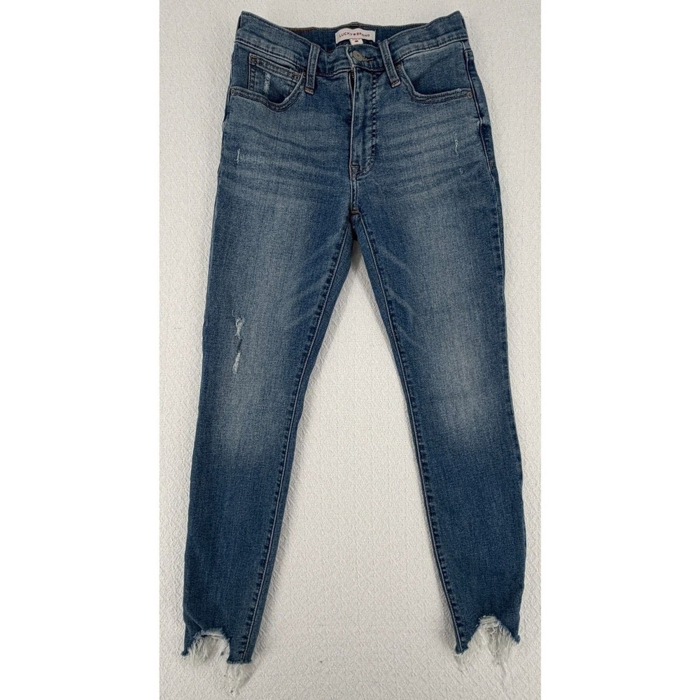 Lucky Brand Bridgette High Rise Skinny Jeans Blue Distressed Step Hem Size 2 26